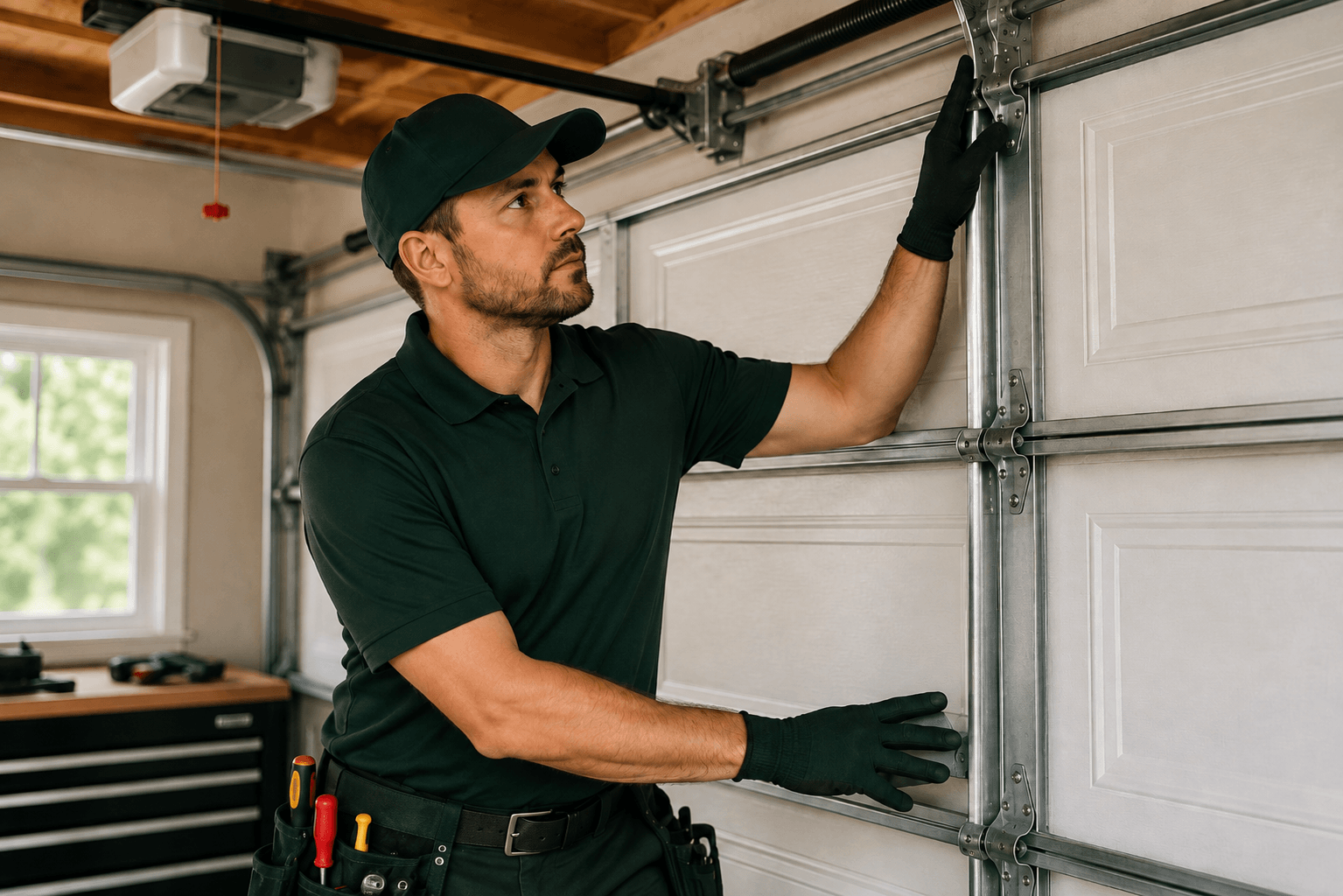 Professional garage door service technician